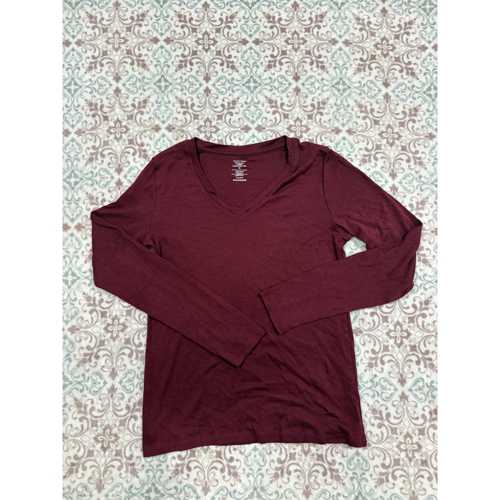 Member's Mark Ladies Essential V-Neck Long Sleeve Tee Bordeaux Red Medium M